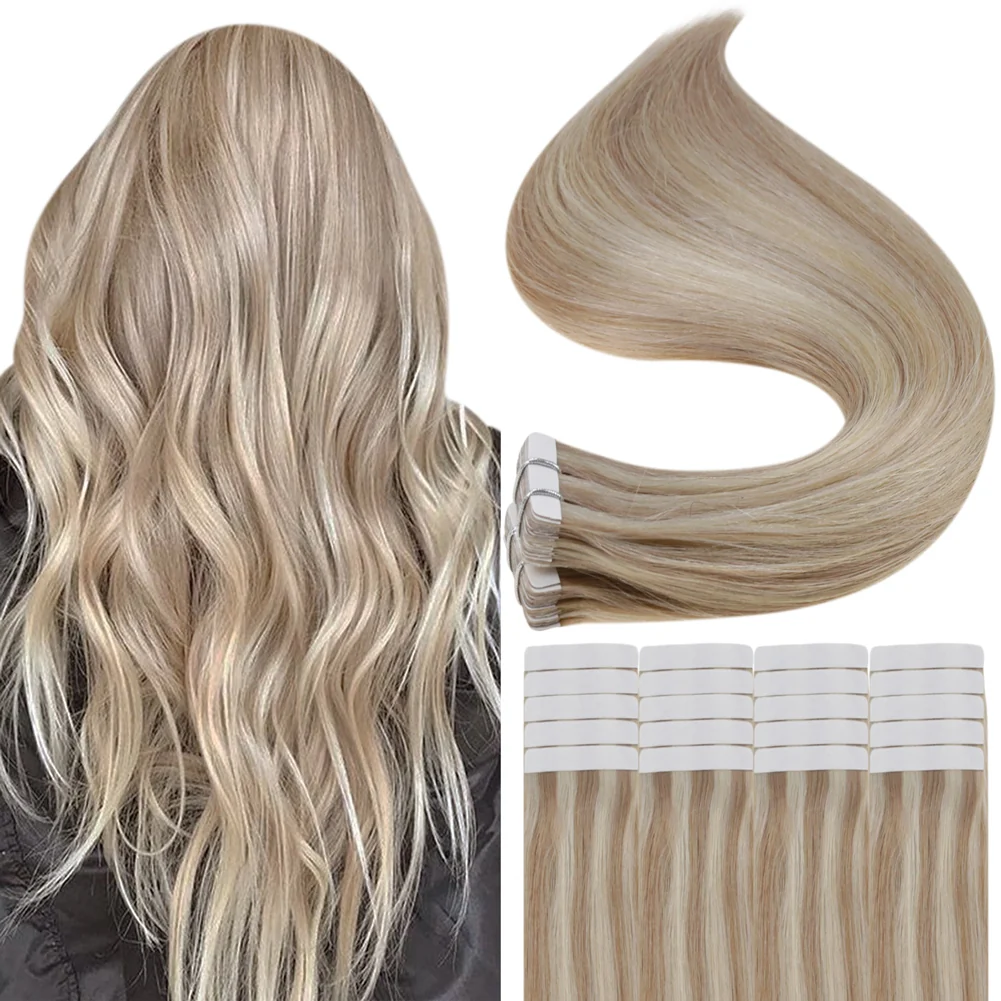 Tape in Hair Extensions 100% remy Human Hair Highlights (#P18/613)